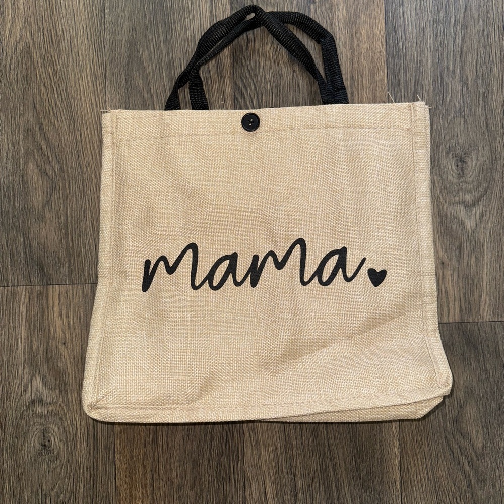 Tan and Black Mama Tote Bag with Heart Design
